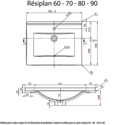 Cuisibane Plan simple vasque en résine de synthèse RESIPLAN - 70 cm