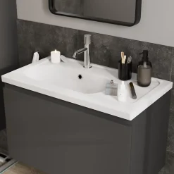 GoodHome Plan simple vasque l.80,6 x H.12,3 x P.45,2 cm, en céramique blanche, levanna