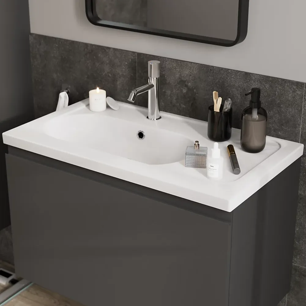GoodHome Plan simple vasque l.80,6 x H.12,3 x P.45,2 cm, en céramique blanche, levanna