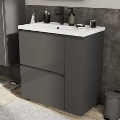 GoodHome Plan simple vasque l.80,6 x H.12,3 x P.45,2 cm, en céramique blanche, levanna