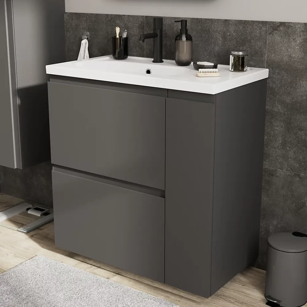 GoodHome Plan simple vasque l.80,6 x H.12,3 x P.45,2 cm, en céramique blanche, levanna