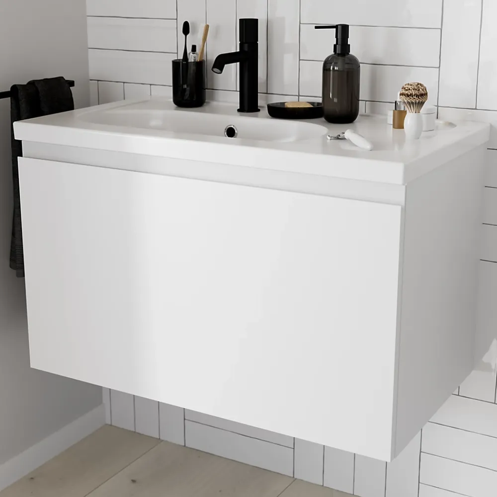 GoodHome Plan simple vasque l.80,6 x H.12,3 x P.45,2 cm, en céramique blanche, levanna
