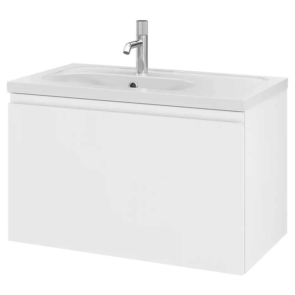 GoodHome Plan simple vasque l.80,6 x H.12,3 x P.45,2 cm, en céramique blanche, levanna