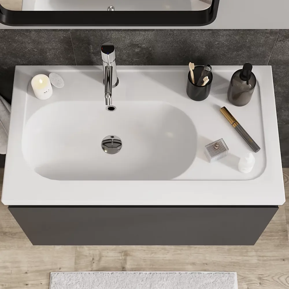 GoodHome Plan simple vasque l.80,6 x H.12,3 x P.45,2 cm, en céramique blanche, levanna