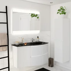Plan Simple Vasque| Plan vasque à droite verre noir Vague 104 cm