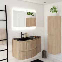 Plan vasque à gauche verre noir Vague 104 cm