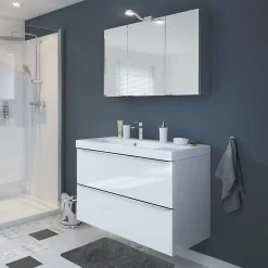 GoodHome Plan vasque blanc en résine l.100 cm Mila