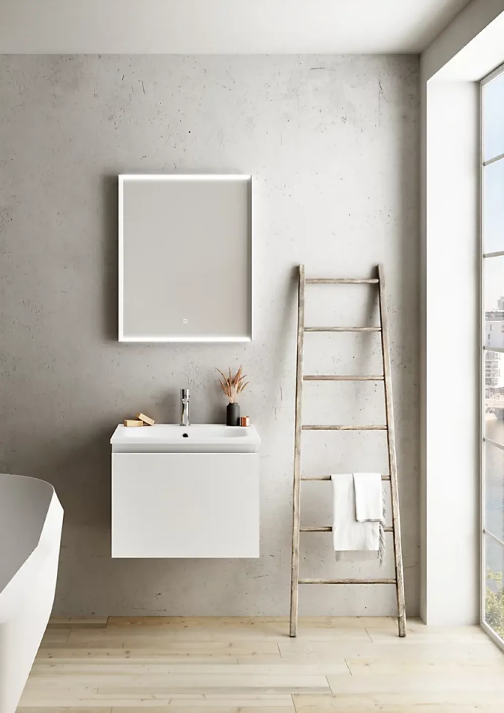 Ipiemme SRL Plan vasque blanc mat en résine l.60 cm, Pura+