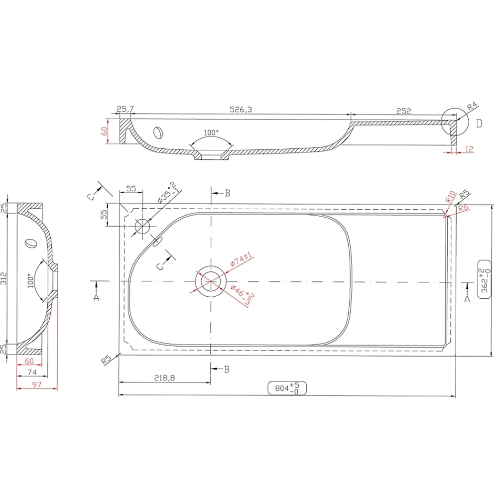 GoodHome Plan vasque blanc satin en résine l.80,4 x P.36,2 cm, Maza