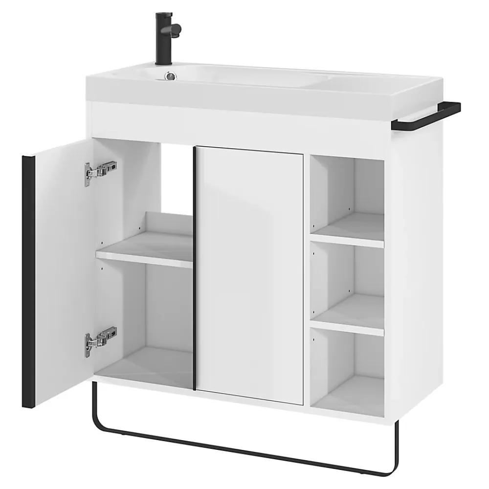 GoodHome Plan vasque blanc satin en résine l.80,4 x P.36,2 cm, Maza