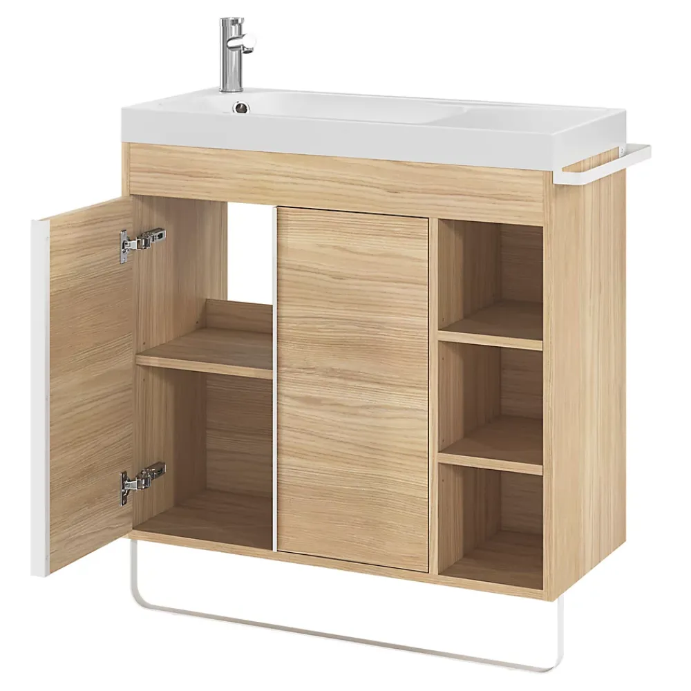 GoodHome Plan vasque blanc satin en résine l.80,4 x P.36,2 cm, Maza