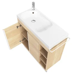 GoodHome Plan vasque blanc satin en résine l.80,4 x P.36,2 cm, Maza