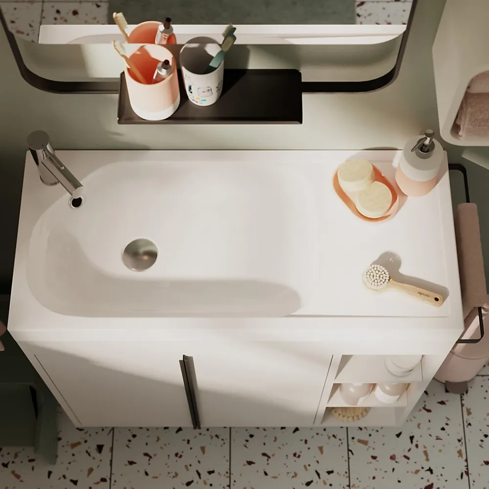 GoodHome Plan vasque blanc satin en résine l.80,4 x P.36,2 cm, Maza