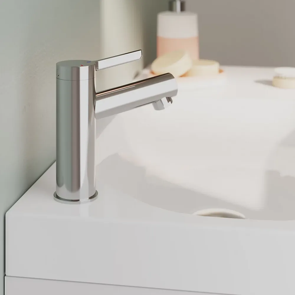 GoodHome Plan vasque blanc satin en résine l.80,4 x P.36,2 cm, Maza