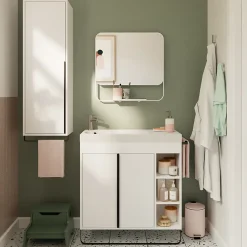 GoodHome Plan vasque blanc satin en résine l.80,4 x P.36,2 cm, Maza