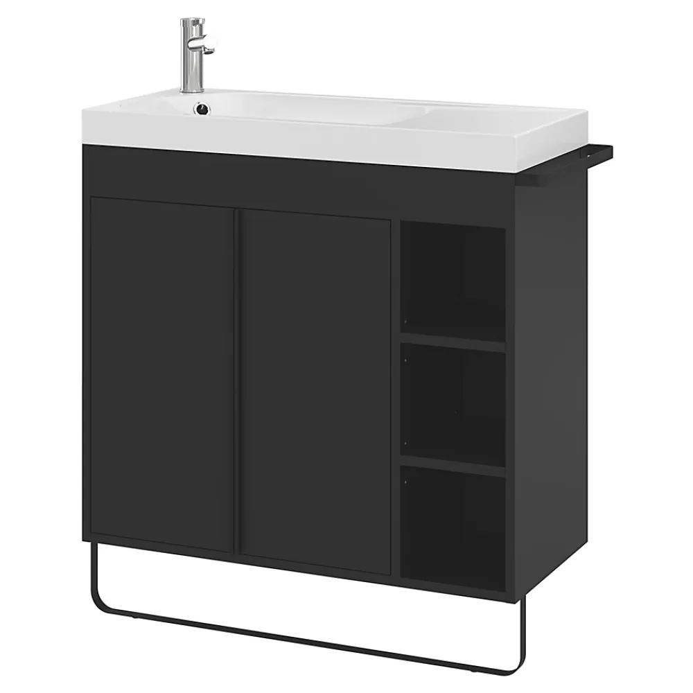 GoodHome Plan vasque blanc satin en résine l.80,4 x P.36,2 cm, Maza