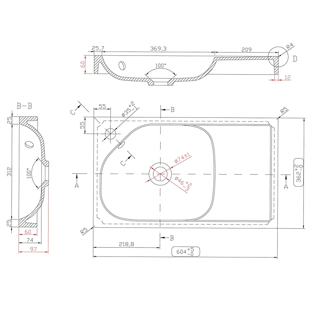 Plan Simple Vasque|GoodHome Plan vasque blanc satin en résine l.60,4 x P.36,2 cm, Maza