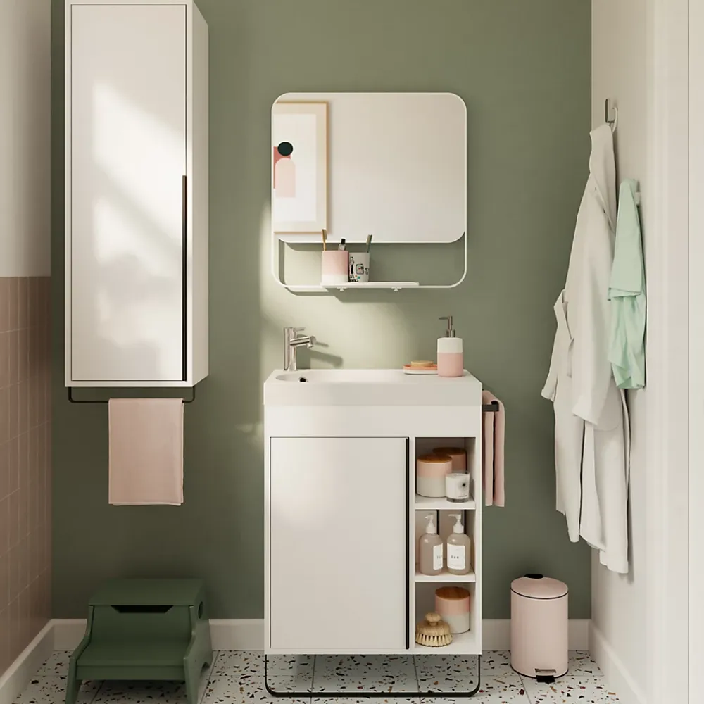 Plan Simple Vasque|GoodHome Plan vasque blanc satin en résine l.60,4 x P.36,2 cm, Maza