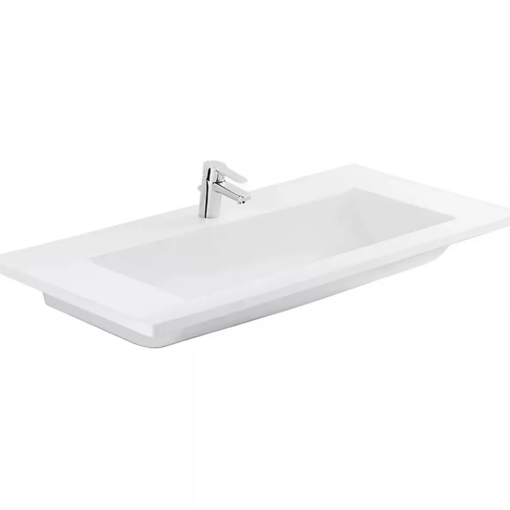 Sanindusa Plan vasque céramique traditionnelle Palm 100 blanc a poser sur plan ou meuble