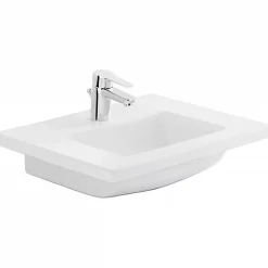 Sanindusa Plan vasque céramique traditionnelle Palm 100 blanc a poser sur plan ou meuble