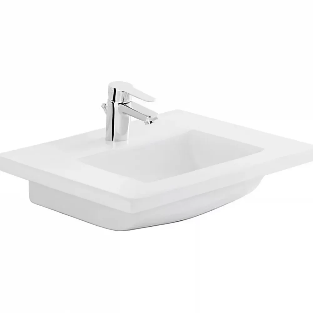 Sanindusa Plan vasque céramique traditionnelle Palm 100 blanc a poser sur plan ou meuble