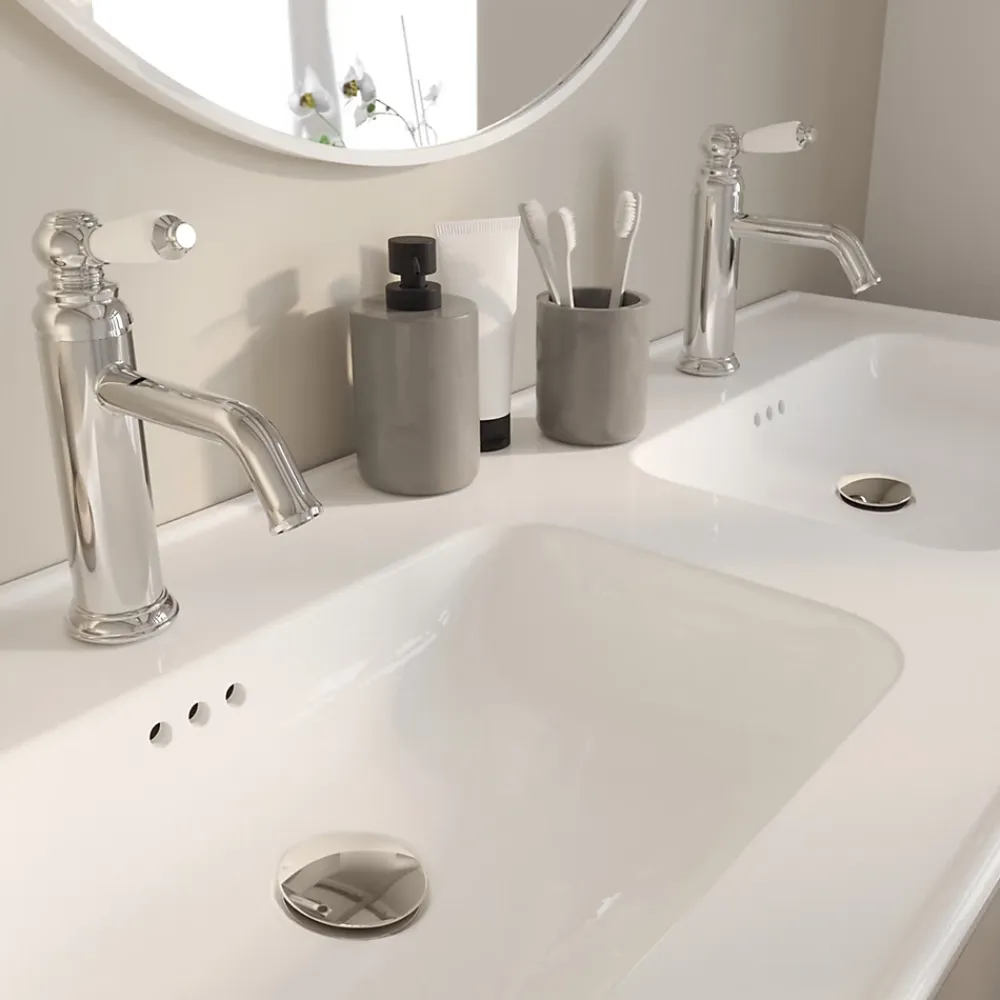 Plan Double Vasque|GoodHome Plan vasque double blanc en céramique l.120 cm, Endell