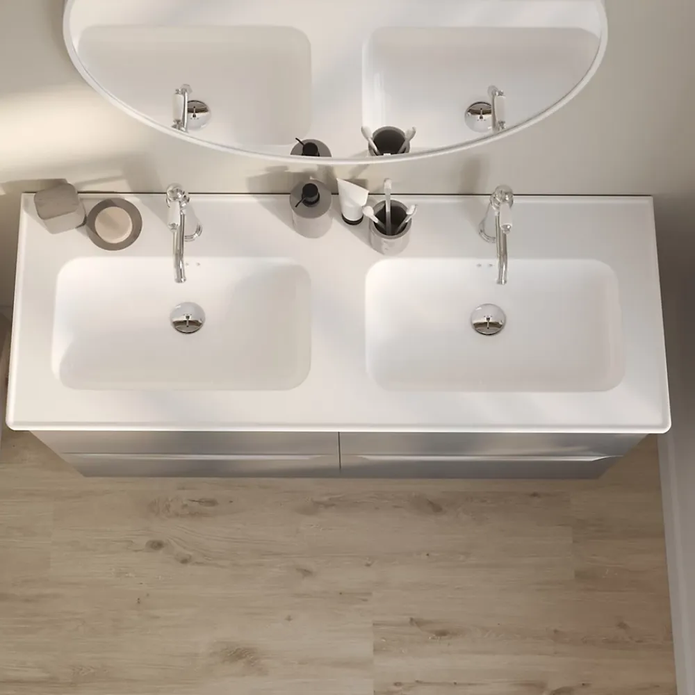 Plan Double Vasque|GoodHome Plan vasque double blanc en céramique l.120 cm, Endell