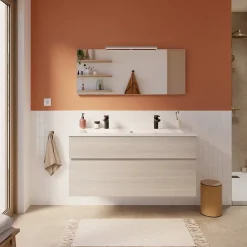 Plan vasque double blanc en résine l.120 cm, Calao