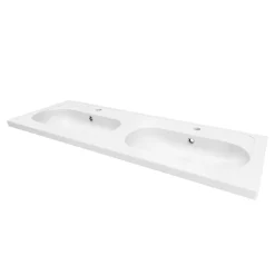 GoodHome Plan vasque double l.120,6 x H.12,3 x P.45,2 cm, en céramique blanche, levanna