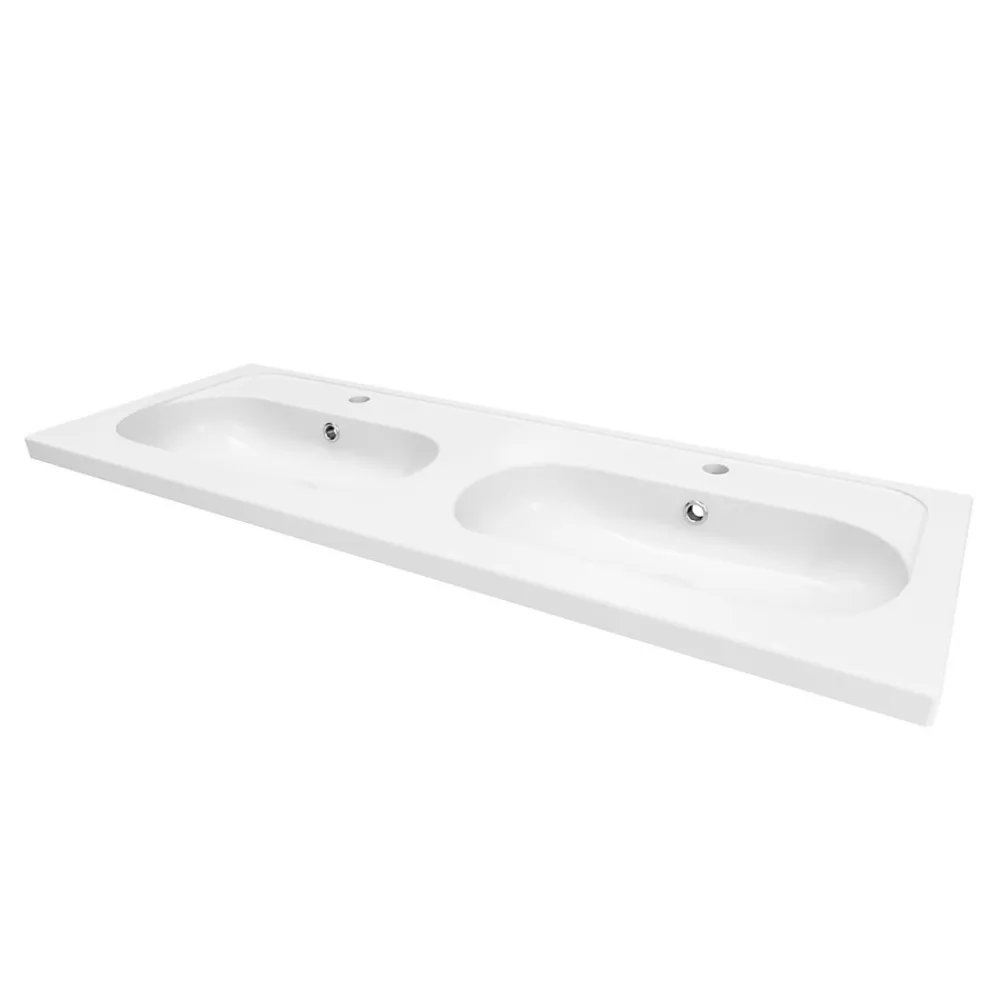 GoodHome Plan vasque double l.120,6 x H.12,3 x P.45,2 cm, en céramique blanche, levanna