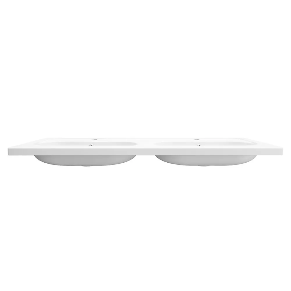 GoodHome Plan vasque double l.120,6 x H.12,3 x P.45,2 cm, en céramique blanche, levanna