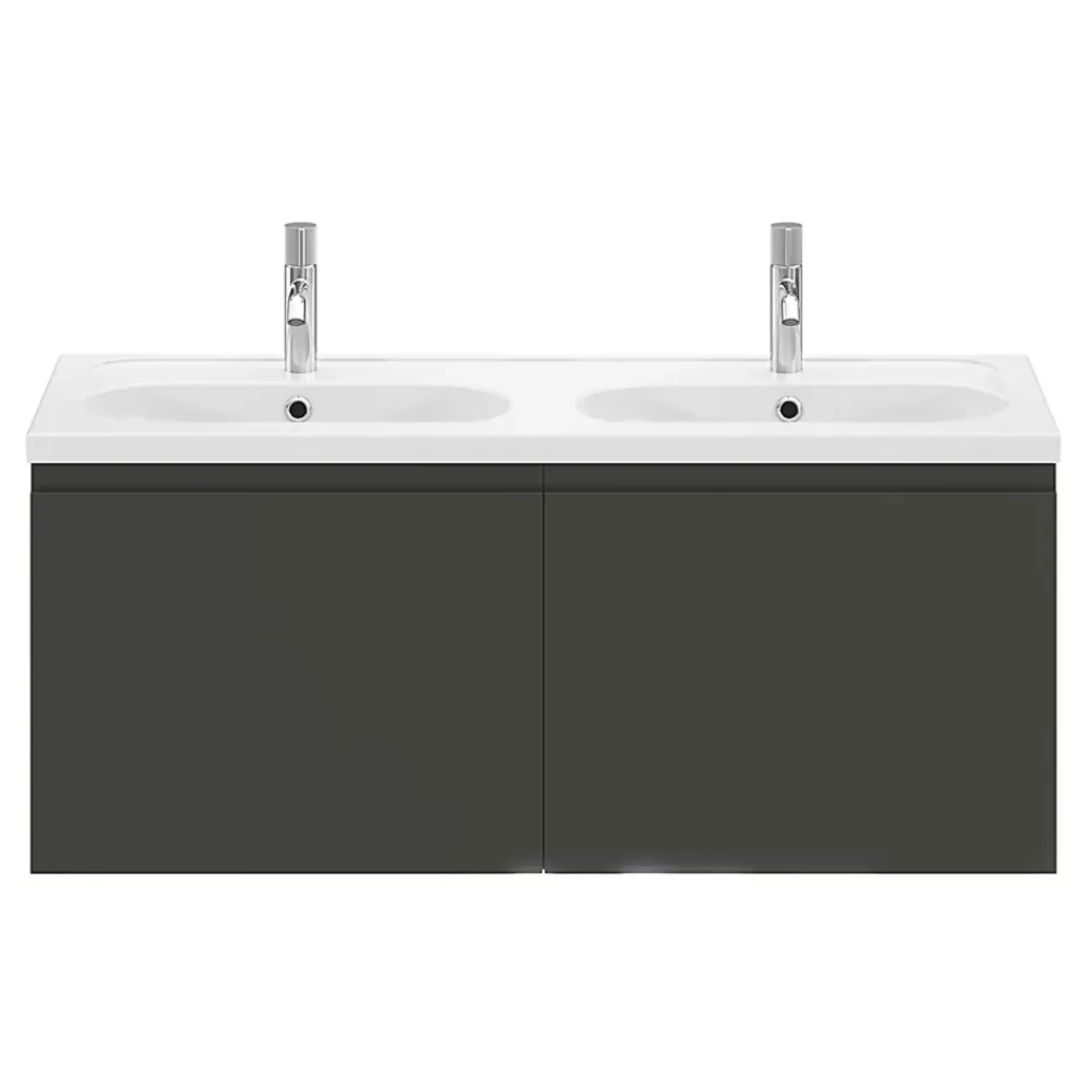 GoodHome Plan vasque double l.120,6 x H.12,3 x P.45,2 cm, en céramique blanche, levanna