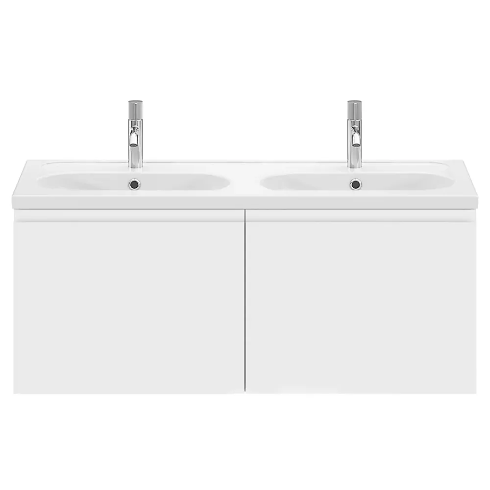 GoodHome Plan vasque double l.120,6 x H.12,3 x P.45,2 cm, en céramique blanche, levanna