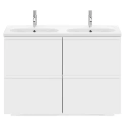 GoodHome Plan vasque double l.120,6 x H.12,3 x P.45,2 cm, en céramique blanche, levanna