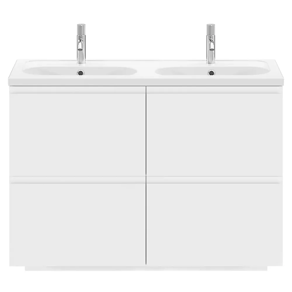 GoodHome Plan vasque double l.120,6 x H.12,3 x P.45,2 cm, en céramique blanche, levanna