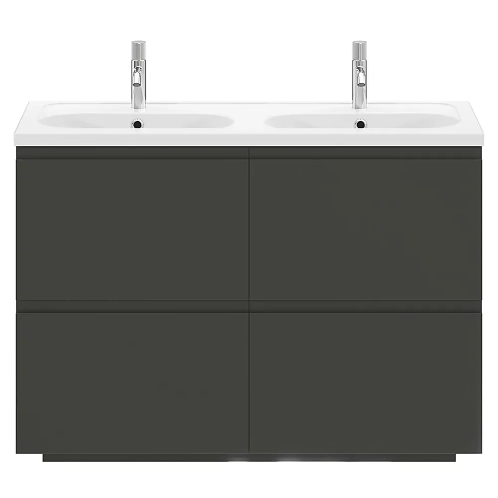 GoodHome Plan vasque double l.120,6 x H.12,3 x P.45,2 cm, en céramique blanche, levanna