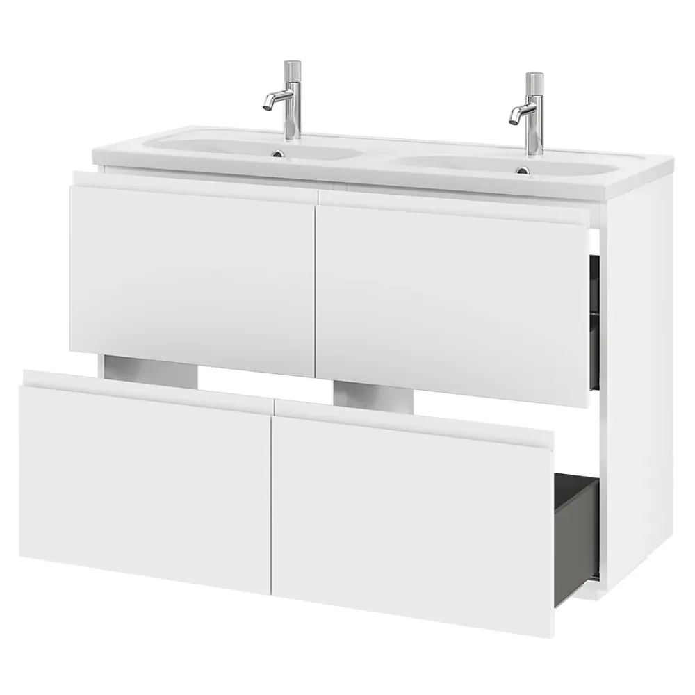 GoodHome Plan vasque double l.120,6 x H.12,3 x P.45,2 cm, en céramique blanche, levanna