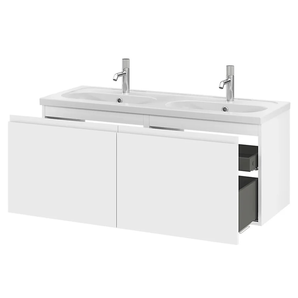 GoodHome Plan vasque double l.120,6 x H.12,3 x P.45,2 cm, en céramique blanche, levanna