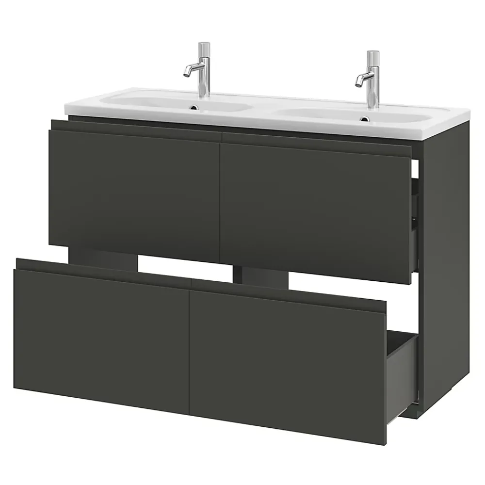 GoodHome Plan vasque double l.120,6 x H.12,3 x P.45,2 cm, en céramique blanche, levanna