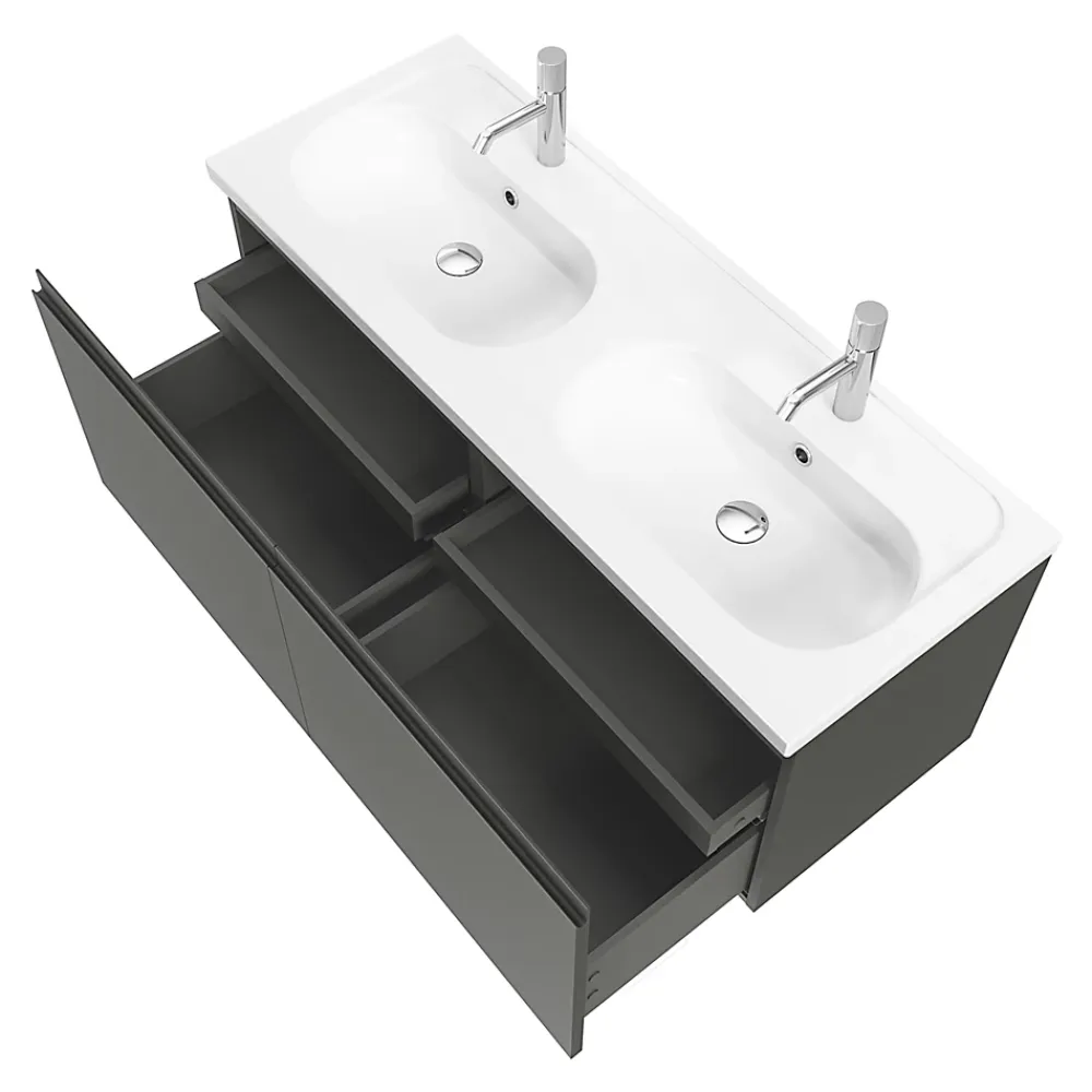 GoodHome Plan vasque double l.120,6 x H.12,3 x P.45,2 cm, en céramique blanche, levanna