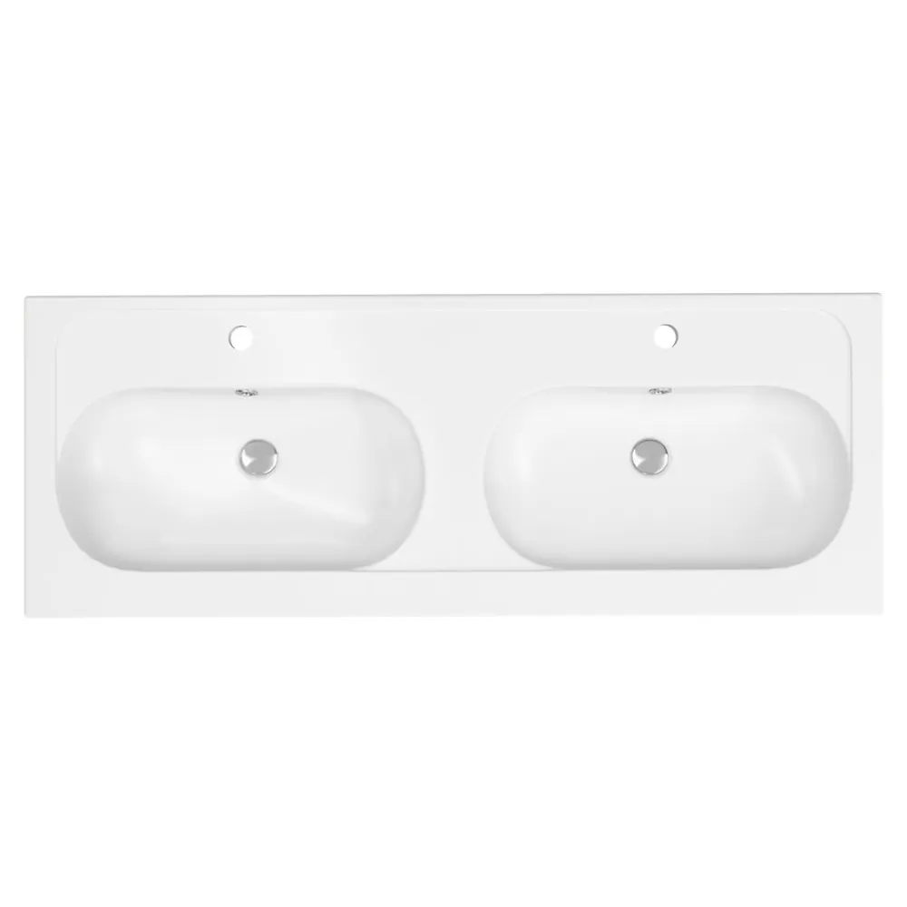 GoodHome Plan vasque double l.120,6 x H.12,3 x P.45,2 cm, en céramique blanche, levanna