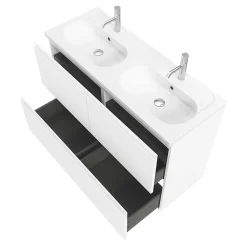 GoodHome Plan vasque double l.120,6 x H.12,3 x P.45,2 cm, en céramique blanche, levanna