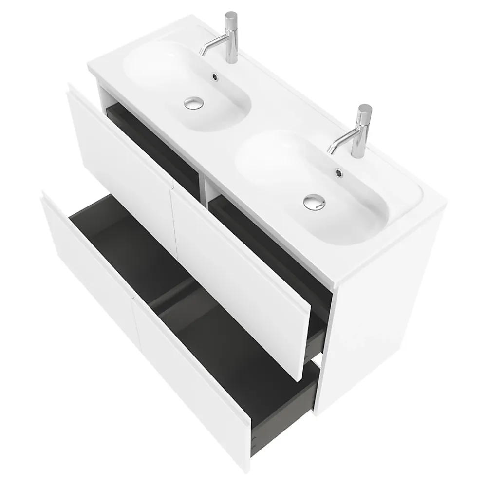 GoodHome Plan vasque double l.120,6 x H.12,3 x P.45,2 cm, en céramique blanche, levanna