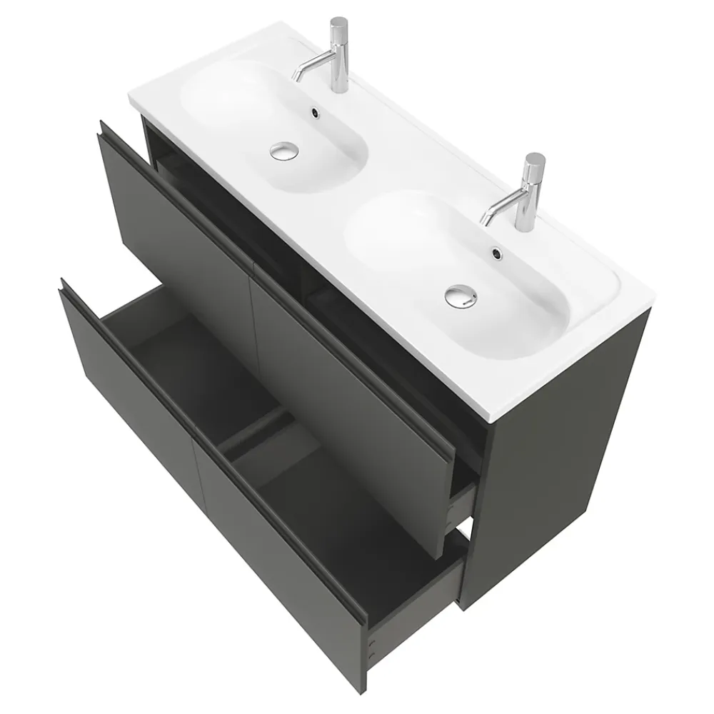 GoodHome Plan vasque double l.120,6 x H.12,3 x P.45,2 cm, en céramique blanche, levanna