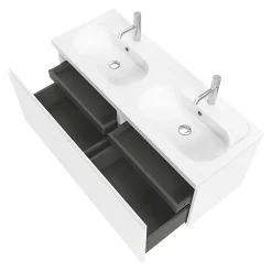 GoodHome Plan vasque double l.120,6 x H.12,3 x P.45,2 cm, en céramique blanche, levanna