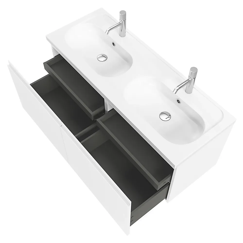 GoodHome Plan vasque double l.120,6 x H.12,3 x P.45,2 cm, en céramique blanche, levanna