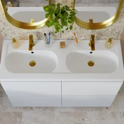 GoodHome Plan vasque double l.120,6 x H.12,3 x P.45,2 cm, en céramique blanche, levanna