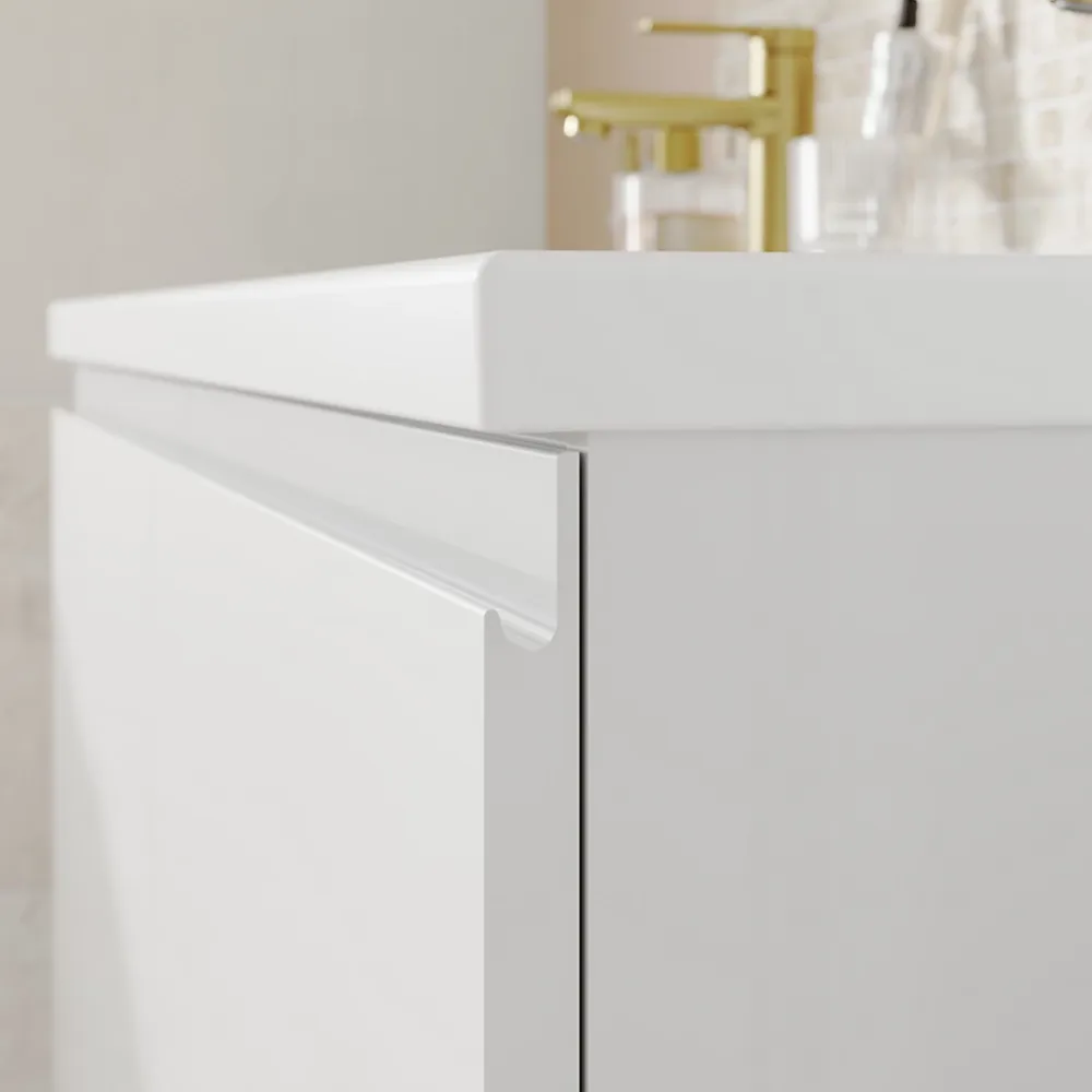 GoodHome Plan vasque double l.120,6 x H.12,3 x P.45,2 cm, en céramique blanche, levanna