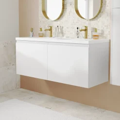 GoodHome Plan vasque double l.120,6 x H.12,3 x P.45,2 cm, en céramique blanche, levanna