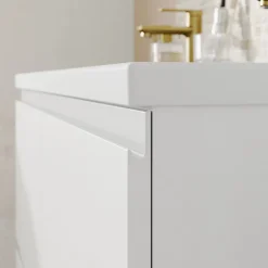 GoodHome Plan vasque double l.120,6 x H.12,3 x P.45,2 cm, en céramique blanche, levanna